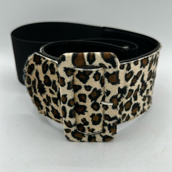 Leopard print belt with black elastic back, size S - Picture 1 of 4
